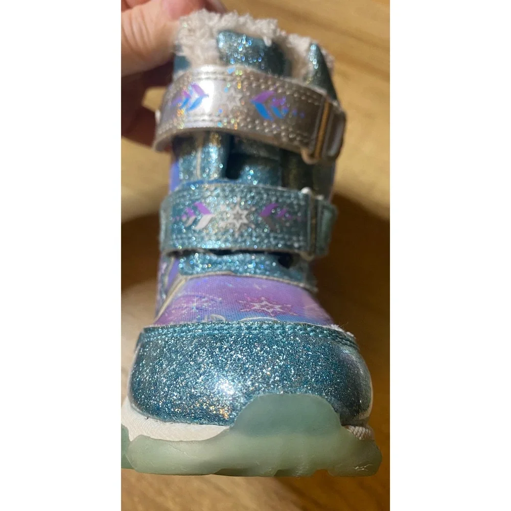Disney Frozen 2 Elsa Anna Olaf Blue Glitter Winter Boots Kids Size 6